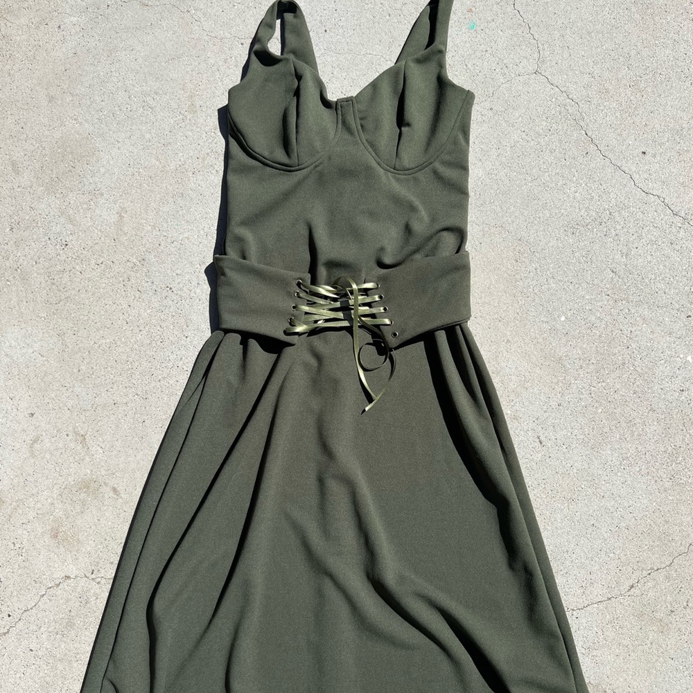 Forest green milkmaid neckline dress